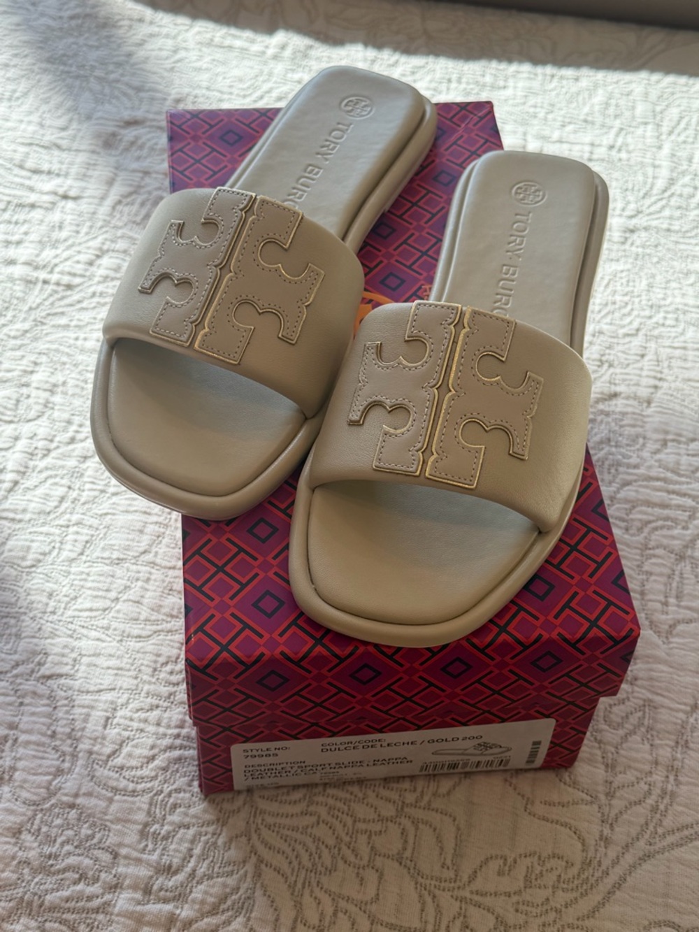 Tory Burch Doublet Sport Slide in Dulce De Leche/Gold - Nappa Leather - Picture 3 of 7